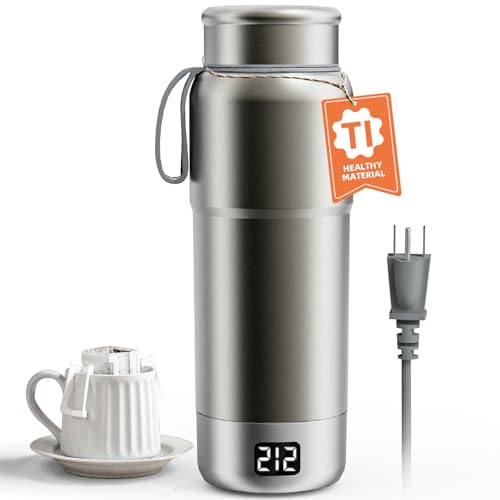 Lunowa Pure Titanium Electric Travel Kettle, 0.52L Portable Water Boiler with 12 Temperature Controls, 100-240V Dual Voltage for Travel Office Hotel