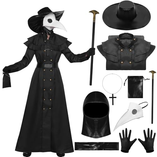 Matreeglam Costume de médecin de la peste pour adulte, cape à capuche avec masque, robe de prêtre, costumes de cosplay médiéval pour Halloween (blanc, taille M)