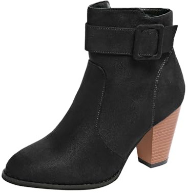 Stivaletti da donna con tacco a blocco, con fibbie, con plateau, invernali, per le mezze stagioni, colore nero, per costume tradizionale Dirndl, larghezza H, per stivali in pelle, foderati, eleganti