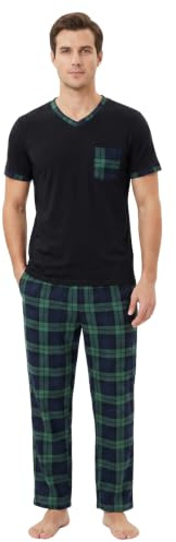 BEGIANT Bas de Pyjama Homme à Carreaux en Coton Peigné Pantalon de Détente avec Poches Lingerie de Nuit Confort Quotidien