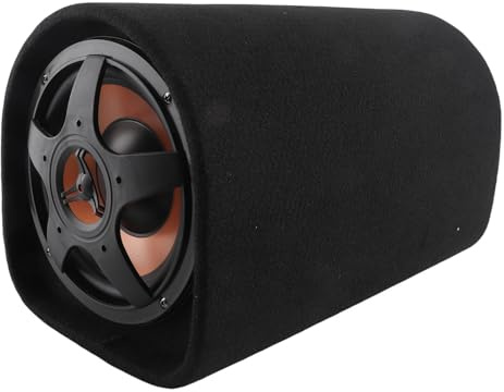 Huairdum 12V Bilsubwoofer, Rund Bashögtalare i Lädertyg med Importerat Högeffektsrör, 200W Maximal Effekt, Idealisk för Enkel Installation