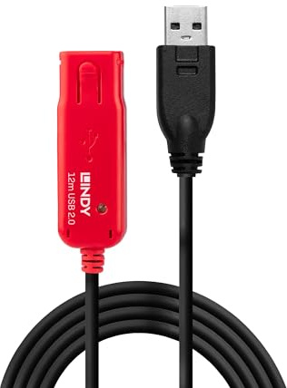 Lindy 12m USB 2.0 Active Extension Cable Pro, Long Distance Repeater, Extends USB devices, PCs, Laptops, Xbox, PS4, PS5, VR Headset, Printer, Scanner, Webcam, Interactive Whiteboards