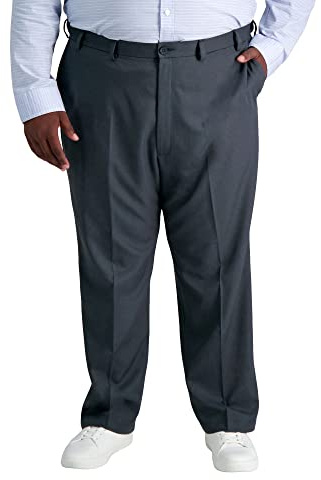Haggar Men's Cool 18 Pro Classic Fit Flat Front Pant - Regular and Big & Tall Sizes, Charcoal Heather, 44W x 32L