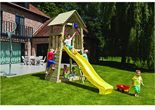| MASGAMES | Parque infantil Belvedere XL | Plataforma a 150 cm de altura | con pared de escalada | Arenero en la base | Rampa de tobogán | Anclajes incluidos | Uso doméstico |