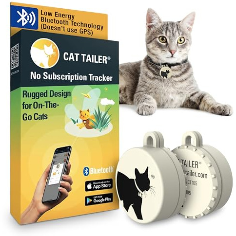 Cat Tailer Cat Tracker - Small and Lightweight Waterproof Bluetooth Pet Collar Attachment, 328 Foot Range, Replaceable 6 Month Battery Life, Android/Apple iOS Compatible