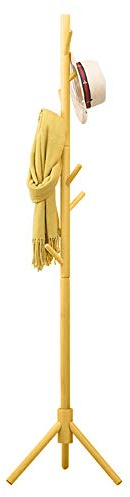 BAKAJI Attaccapanni Appendiabiti di Design a Piantana da Terra in Legno di Betulla con 8 Ganci Appendi Abiti e Base Treppiedi Dimensione 41 x 41 x 176 cm (Giallo)