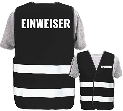 Hochwertige Warnweste mit Leuchtstreifen * Bedruckt mit: Einweiser * Farbe + Größe: Schwarz (XL/XXL) * Thema Sicherheit und Team * Farbiger oder Reflektierender Druck