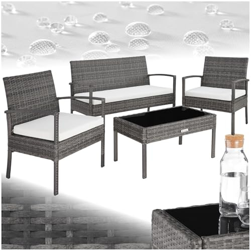 tectake® Ensemble Salon de Jardin Exterieur en Poly Rotin Canapé 2 Places 2 Fauteuil Salon et 1 Table de Jardin, Mobilier de Jardin pour Amenagement Balcon Terrasse Veranda