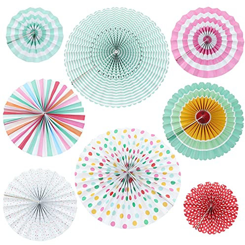 Papierfächer Deko Rosetten, Papier Fächer Hängende Dekoration für Party Hochzeit Geburtstag Festival Baby Shower Backdrop Garland Party Event Karneval Gartenparty (Mehrfarbig)
