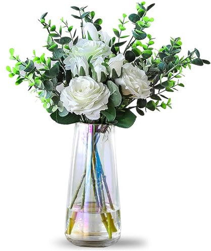 DRERIO Vase for Flower Colorful Glass, Irised, ins Modern Glass Tall Vase decor modern for home office Living-room Bedroom Centerpieces,22×10cm