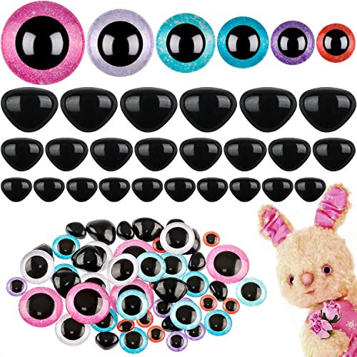 FYSL Sicherheitsaugen 90 Stück Sicherheitsaugen und Sicherheitsnasen Puppenaugen Groß Sicherheitsaugen für Häkeltiere Bastelaugen für Puppe,Plüschtier,Teddyaugen(10-24mm)