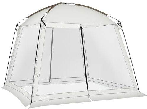 Outsunny Carpa de Jardín 3x3 m Cenador para 6-8 Personas con 4 Mosquiteras y 2 Puertas Protección UV50+ y Bolsa de Transporte Carpa para Camping Terraza Patio Exterior Blanco