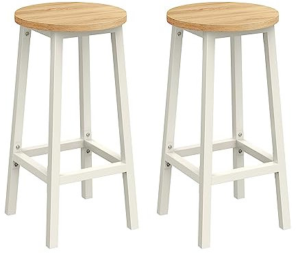 VASAGLE Barhocker, 2er Set, Barstühle, Küchenstühle mit Metallgestell, einfache Montage, 65 cm hoch, mit Fußstütze, für Küche, Wohnzimmer, Esszimmer, eichenbeige-weiß LBC032W09
