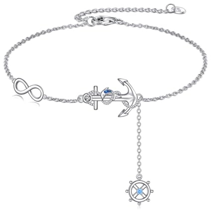Hukkun Sterling Silver Anchor Bracelet - Ocean Anchor Jewellery Gifts for Women & Girls