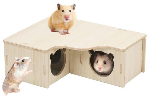 RHQFDM Hölzernes Hamsterhaus,Hamster Eckhaus,Hamster Holzhaus Käfig,Hamster Käfig Versteck Ecketage Dekor Zubehör Für Hamster,Eichhörnchen,Meerschweinchen und andere Kleintiere zum Verstecken