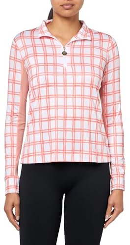 Stella Parker Women's Performance 1/2 Zip Polo Pullover – UPF 50+, Stretch Fabric, Inner Arm Mesh Inserts, Plaid, Small