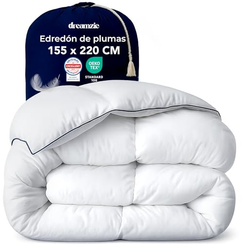 Dreamzie - Couette 155x220 cm Ultra Confort - Couette Plume & Duvet de Canard - Duvet 2 Personnes - 650gsm - Certifiée Oeko-Tex, RDS & Downpass