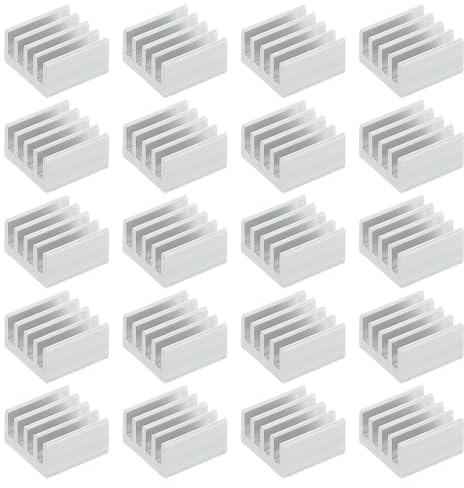 PATIKIL Heatsink 9x9x5mm, 20 Pcs Aluminum Cooler Radiator Heat Sink with Thermal Blue Sticker for Raspberry Pi Chip CPU Power Transistor FET IC Power Amplifier, White