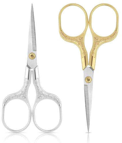 Small Embroidery Scissors,Set of 2 Sewing & Craft Scissors for Precision Cutting,Stainless Steel Fabric Paper Scissor,Gold & Silver