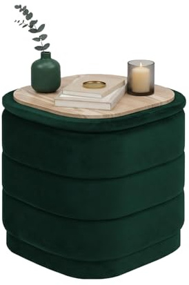 Bonlife Storage Ottoman Cube,Folding Foot Rest with Hidden Storage,Coffee Table Ottoman Bottle Green Velvet 38x38x38cm for Living Room,Bedroom,Hallway