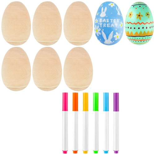 AUGSHY 6 Piece Easter Crafts,DIY Wooden Egg Shakers Set