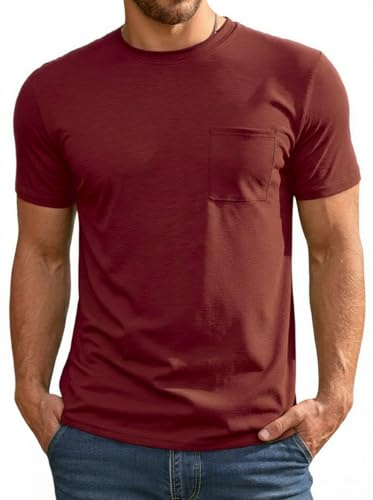 Runcati Men's T-Shirt Summer Short Sleeve Tops Round Neck Regular Fit Functional Shirt Men's Plain Basic Undershirt Casual Gym Sports Shirts with Chest Pocket