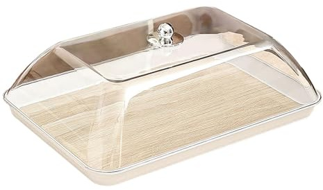 YWJLQH Cake Stand Campana de Plásticocon Bandeja de Madera, Plato para Tartas con Tapa, Bandejas para Tartas, Bandeja de Madera Tapa Estilo Natural, Apto para Tartas, Frutas y Postres, XL