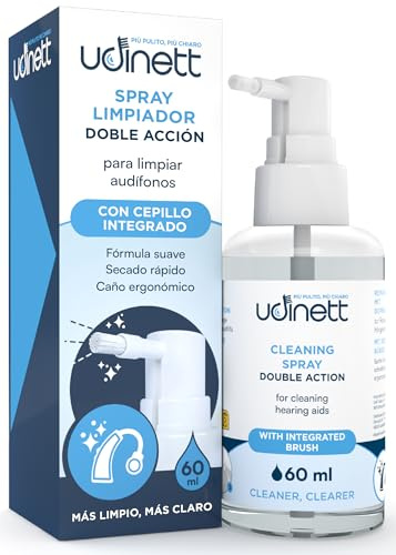 Spray Limpiador para Audífonos 60ml con Cepillo Integrado Udinett - Elimina el Cerumen y la Suciedad con Efecto Inmediato - Higienizante para Limpiar Auriculares Bluetooth - Fórmula Sin Alcohol