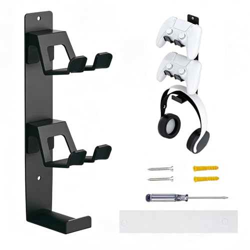 harzifu Hörlurshållare, 3 nivåer vägghållare för styrenhet, universell hållare för hörlurar, kompatibel med Xbox Series, PS5, PS4, PS4, Switch, Pulse 3D-headset, ingen borrning