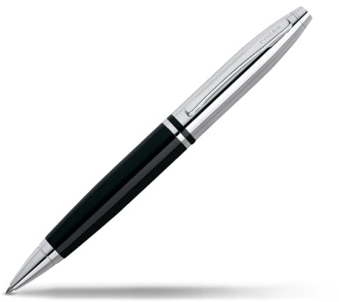 Cross Calais Ballpoint Pen, Chrome & Black Lacquer, Medium Point, Black Ink