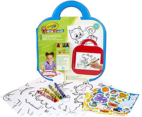 CRAYOLA Mini Kids, Tapis Colore et Recolore, 1 Pochette à dessin transportable, 4 crayons de cire, 12 feuilles d’activités, 12 feuilles d’autocollants, 98-2000