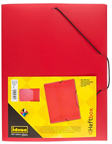 Idena 225405 – Häftbox för DIN A4 med elastiskt band, tillverkad av PP, fyllningshöjd 3,5 cm, genomskinlig röd, 1 st