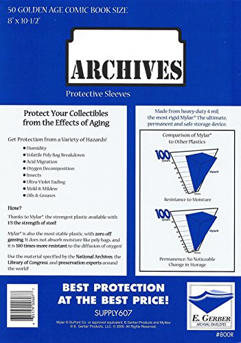 Archives Golden Age 4-Mil Thick Comic Mylar Sleeves 8 x 10 1/2 Plus Two 7/8 Non-Foldable Flaps