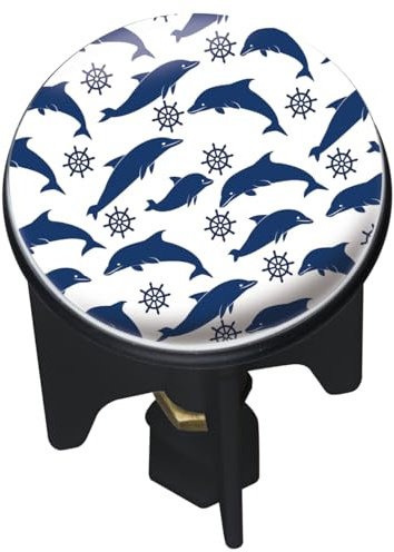 WENKO Waschbeckenstöpsel Pluggy Dolphin, Design Abfluss-Stopfen für alle handelsüblichen Abflüsse, hochwertiger Messing/Kunststoff-Materialmix, Ø 3,9 x 6,5 cm