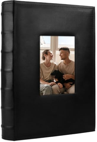 Vienrose Photo Album 4x6 300 Photos with Memo Area Leather Cover Large Capacity Slip-in Pictures Book for Wedding Baby Vacation (Black)