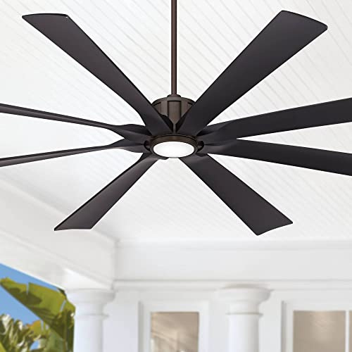 Possini Euro Design 80 Defender Rustic Farmhouse Indoor Outdoor Ceiling Fan with Dimmable LED Light Remote Control Oil Rubbed Bronze Black Damp Rated for Patio Exterior Porch Gazebo Garage Barn