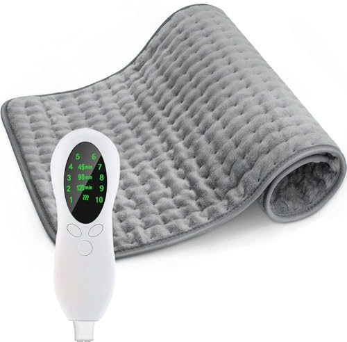 Cuscino riscaldante, 10 livelli di regolazione della temperatura, 30 x 60 cm, con funzione timer, lavabile, leggero e confortevole