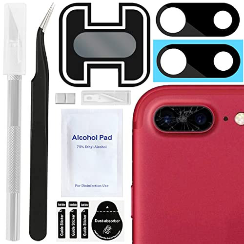 ZHUROUPU 2-pack bakre bakre kameralins ersättning för iPhone 7 Plus/iPhone 8 Plus kameralinser med baklim, reparationsverktygssats, kameraglaslinsskydd
