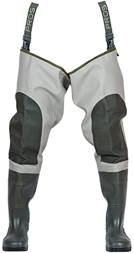 PROS Waterproof Reinforced Knees Thigh Waders Premium Light Olive UK 11 / EU 45