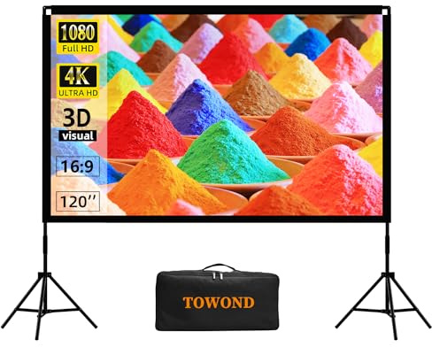 Projector Screen with Stand, Towond 120 inch Portable Movie Screen Indoor Outdoor 16:9 HD Front Rear Projection Screen with Carry Bag Wrinkle-Free and Foldable Polyester Fabric Design for Home Theater