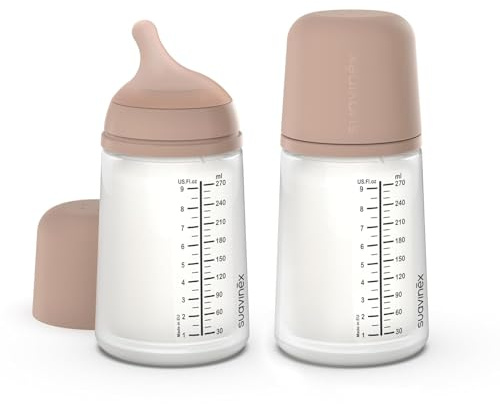Suavinex, Pack 2 Biberons Anti-Colique Zero Zero 270 ml avec Tétine à Débit Moyen (M) en Silicone, Bébés +3 Mois, Lait Maternel, Poudre et Liquides Densité Moyenne, Compatible Allaitement, Medium