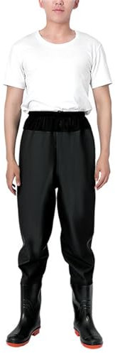 Multifunktion Watstiefel Angeln Stiefel Größe 36-47 für Herren Damen 100% Wasserdicht Verdicken Gummi Stiefel mit Atmungsaktiv Elastische Taille PVC Nylon Watthosen + Boot Schuhe ,Schwarz,39 EU