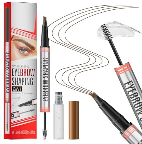 2 in 1 Magic 4 Spitzen Augenbrauenstift,Dunkelbraun Augenbrauenstift+Styling Cream Brow,2-in-1 Eyebrow Pencil with Gel,Double Head Augenbrauenstift härchenzeichnung+Transparentes Augenbrauen Gel