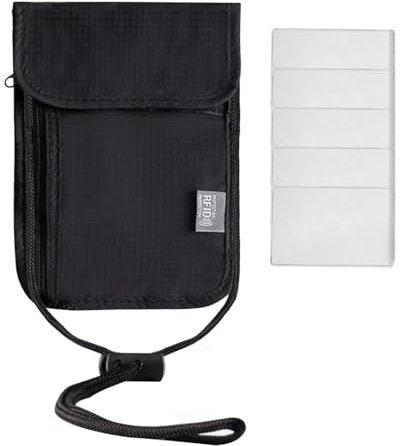 RFID-Blockierender Brustbeutel, wasserdichte Reise Dokumente Brusttasche, RFID-Schutz Brusttasche Herren, Reisepass Reisegeldbeutel mit Verstellbarem Umhängeband 5 Kartenhaltern für Bargeld Schlüssel