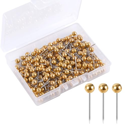 200pcs Map Push Pins,World Map Pins Round Head Drawing Pins for Travel Map Small Thumb Tacks Marking Pushpins for Cork Board Bulletin Picture Photo Home Office School DIY Craft (Gold)