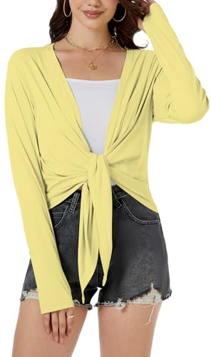 Yekaty Cárdigan ligero para mujer, con lazo frontal, salida de hombros para usar en la playa, para vestido, envolturas para el sol, Amarillo, XL