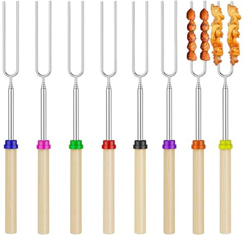 Ayizhiniu 8pcs Spiedini Marshmallow, Spiedo per Barbecue, Spiedini Telescopici in Acciaio Inox, Bastoncini per Arrosti, Grissini, Spiedini per Falò, Applica a Barbecue All'aperto Attrezzo
