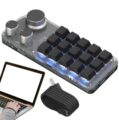 GkgWuxf Programmable Keyboard | 15-Key Programmable One-Handed Keypad - Cut Copy Paste Keyboard, Macro Multifunctional Keypad for Video Editing, Compatible Computer PC