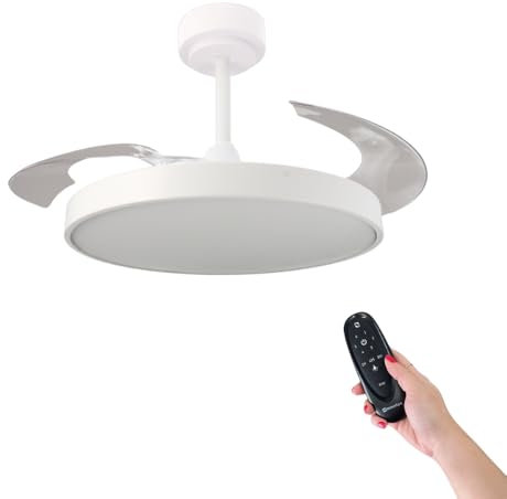M mimotec - Ventilateur de plafond LED Coal Ø108 cm | 6 vitesses | Lumière variable (CCT) | Minuterie | Mode été/hiver | Minuterie. LM8828, Blanc