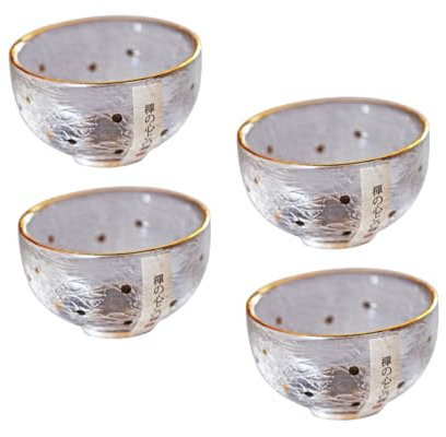 PRETYZOOM Tazze da Sakè in Vetro Resistente al Calore, Set da 4 Pezzi Bordo Dorato, Ciotole per tè Giapponese, Adatte a Banchetti e Feste